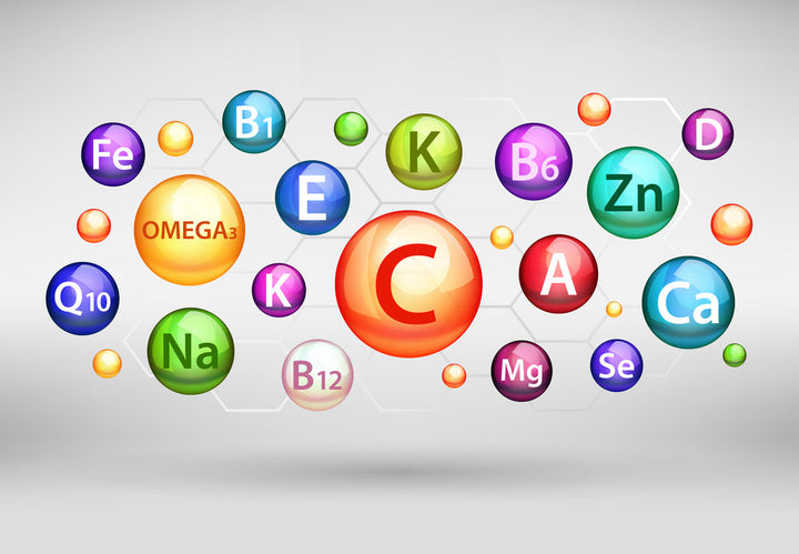 Grafik mit Vitamin und Mineralien Bezeichungen